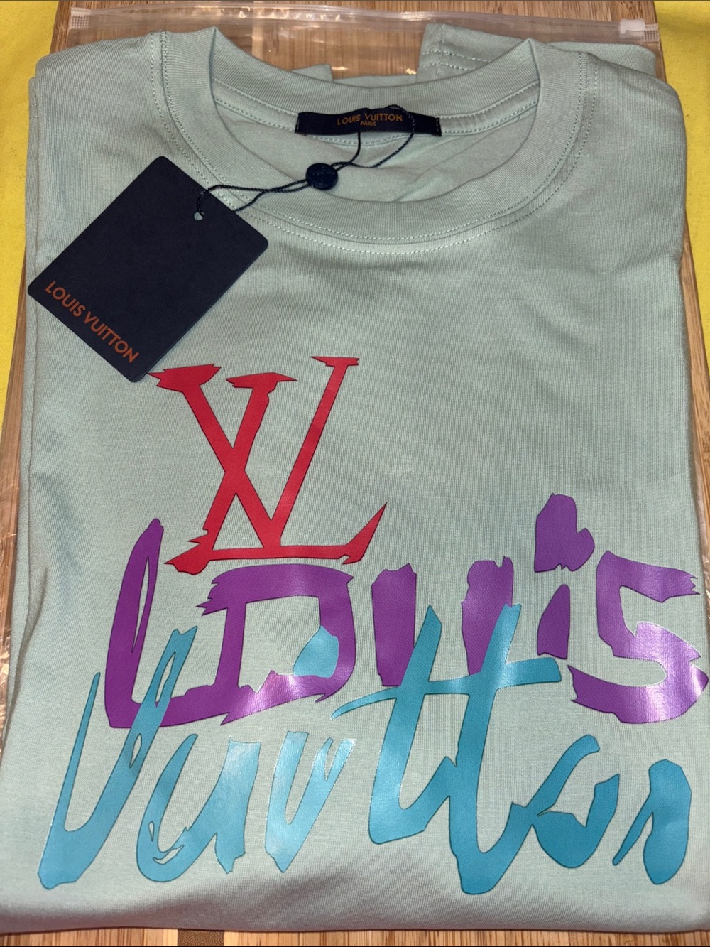 Unisex T -Shirt Mint Green Short-Sleeve Logo Graphic Tee with Multicolor Print